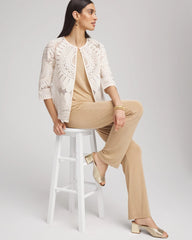 Chico's Travelers™ Collection Embroidered 3/4 Sleeve Jacket MODERN ECRU