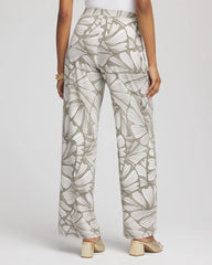 Chico's Travelers™ Abstract Leaf Print Knit Wide-Leg Pants DUSTY OLIVE
