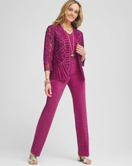 Chico's Travelers™ Collection Embroidered Lace Cutwork Jacket PURPLE CLOVER