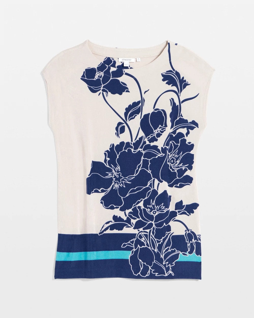Chico's Travelers™ Wildflower Cap-Sleeved Tunic BLUE CASA