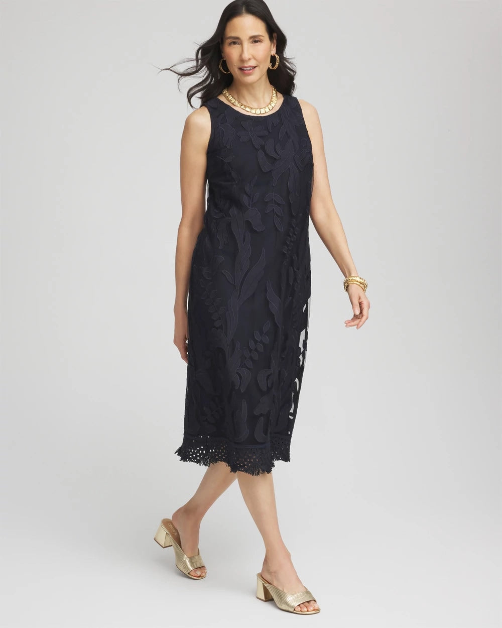 Chico's Travelers™ Mesh Appliqué Midi Dress TRAVELERS INDIA INK