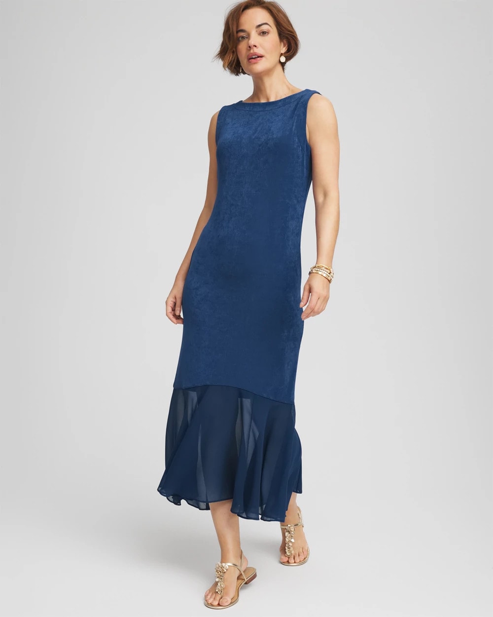 Chico's Travelers™ Petite Chiffon Hem Dress BLUE CASA