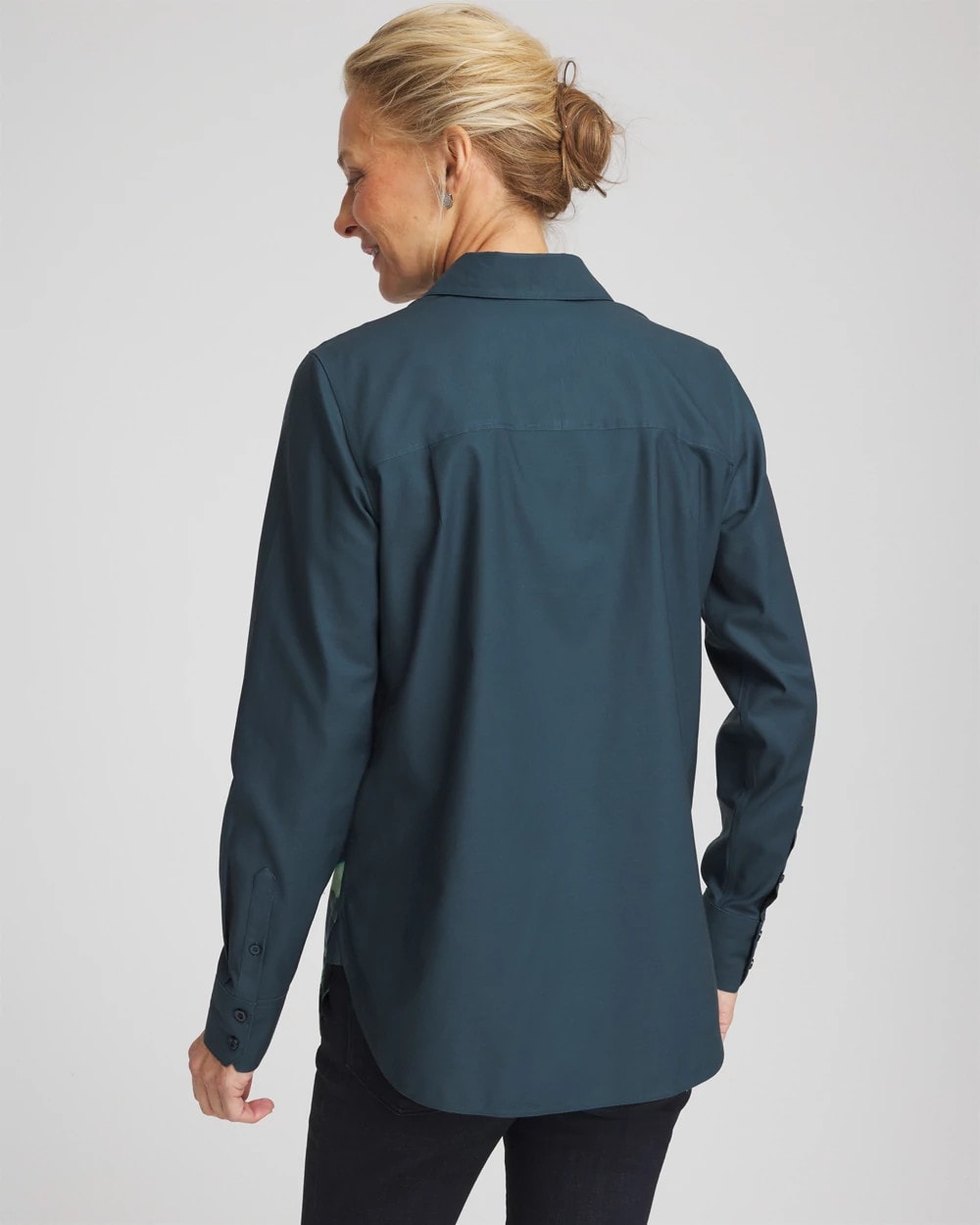 Chico's No Iron™ Glacial Flora Sateen Shirt TEAL SHADOW