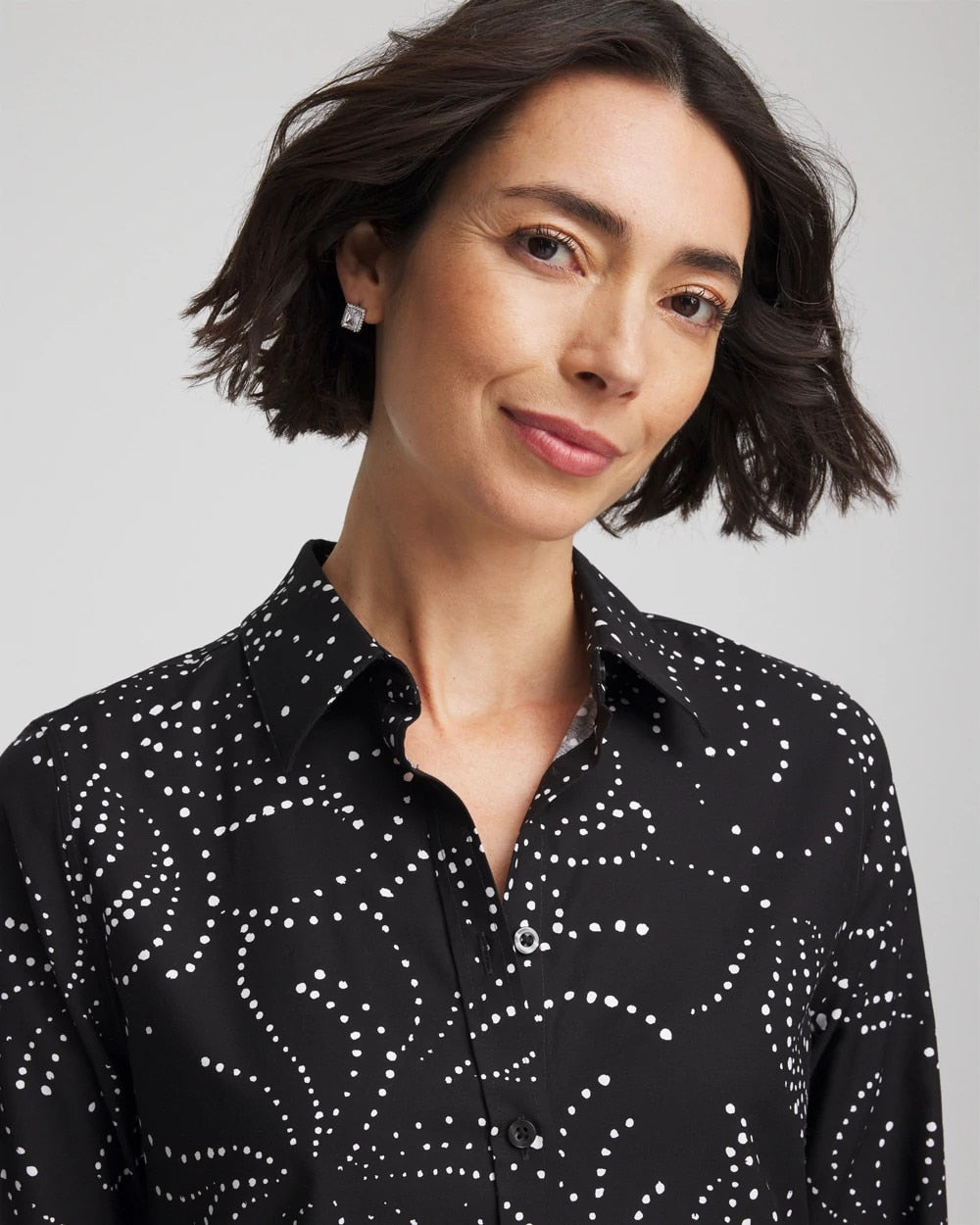 Chico's No Iron™ Findot Print Sateen Shirt BLACK