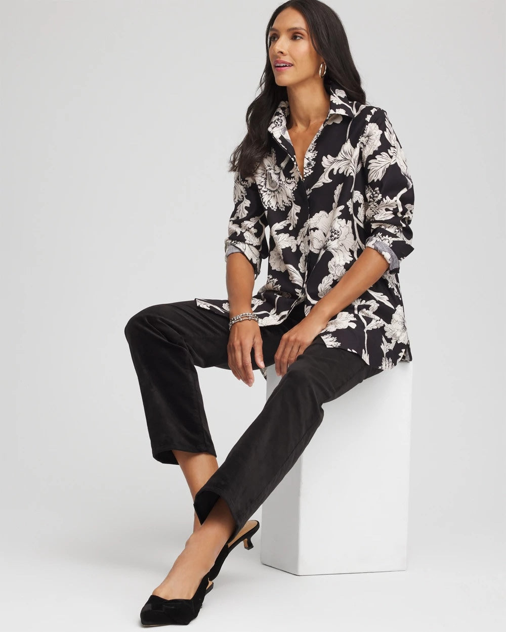 Chico's No Iron™ Bryne Bloom Stretch Tunic BLACK