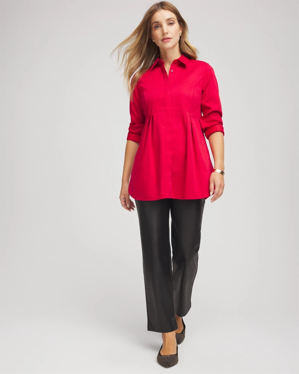 Chico's No Iron™ Peplum Pleated Shirt CARMINE RED