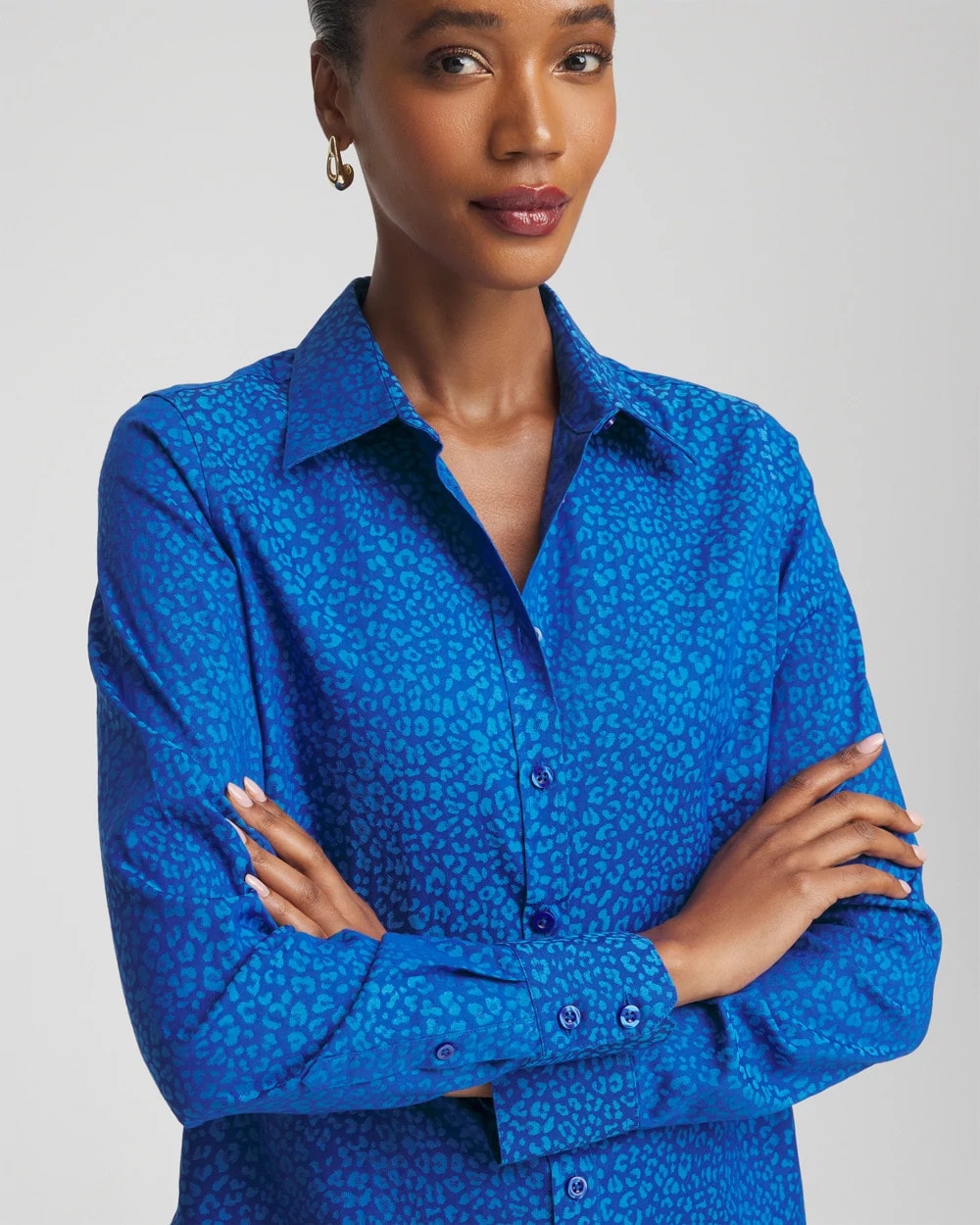 Chico's No Iron™ Jacquard Animal Motif Shirt COBALT STONE