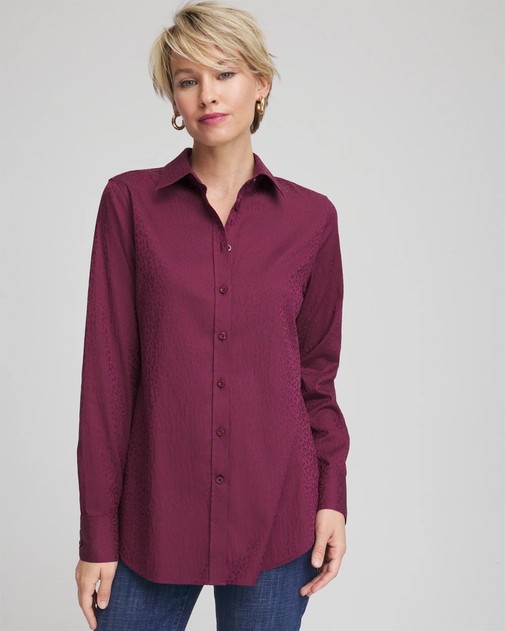 Chico's No Iron™ Jacquard Chianti Animal-Motif Shirt DEEP CHIANTI