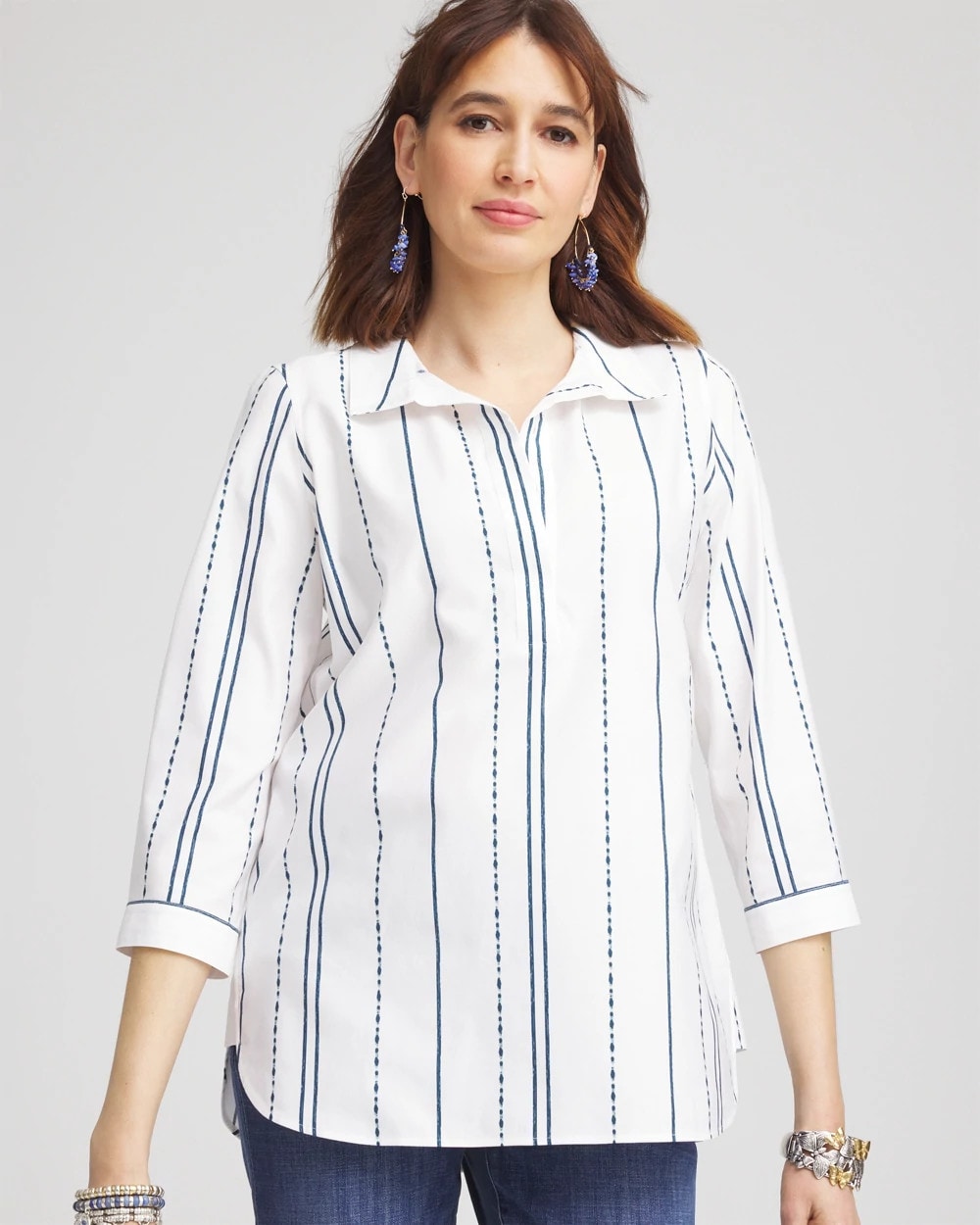 Chico's No Iron™ Striped Buttonback Stretch Tunic SEAPORT
