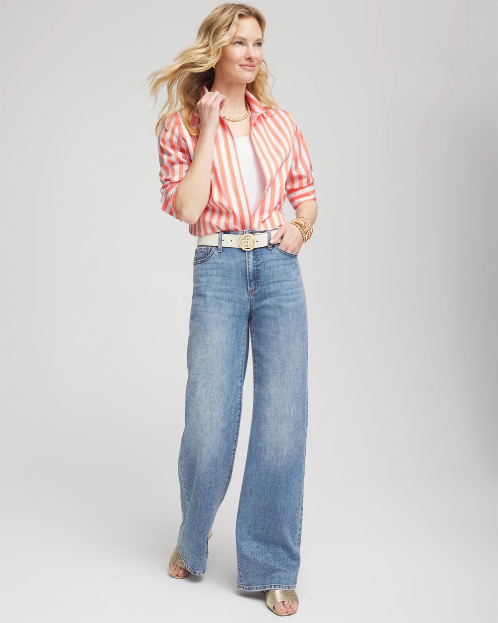Chico's No Iron™ Vacation Stripes Shirt SUNSET PEACH