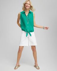 Chico's No Iron™ Linen Tie-Front Sleeveless Shirt EDEN GREEN