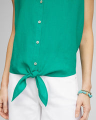 Chico's No Iron™ Linen Tie-Front Sleeveless Shirt EDEN GREEN
