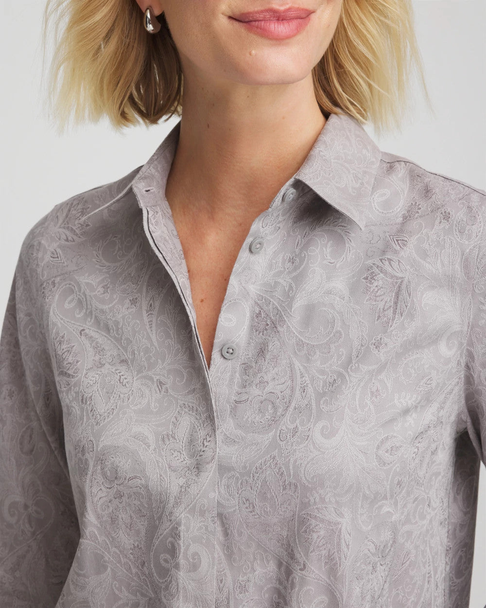 Chico's No Iron™ Lace Jacquard Stretch Tunic MOON SHADE GRAY
