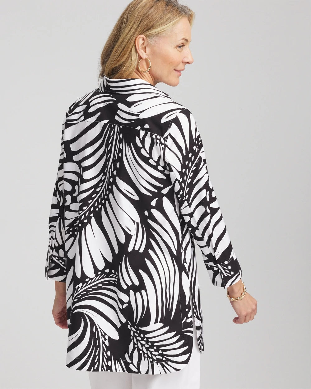 Chico's No Iron™ Printed Palms Button Down Tunic BLACK