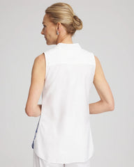 Chico's No Iron™ Palms Sleeveless Sateen Shirt BLUE CASA