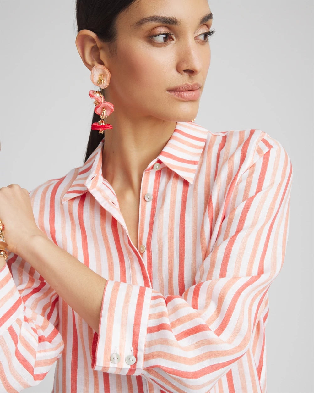 Chico's No Iron™ Striped Linen Shirt CORAL BLOSSOM
