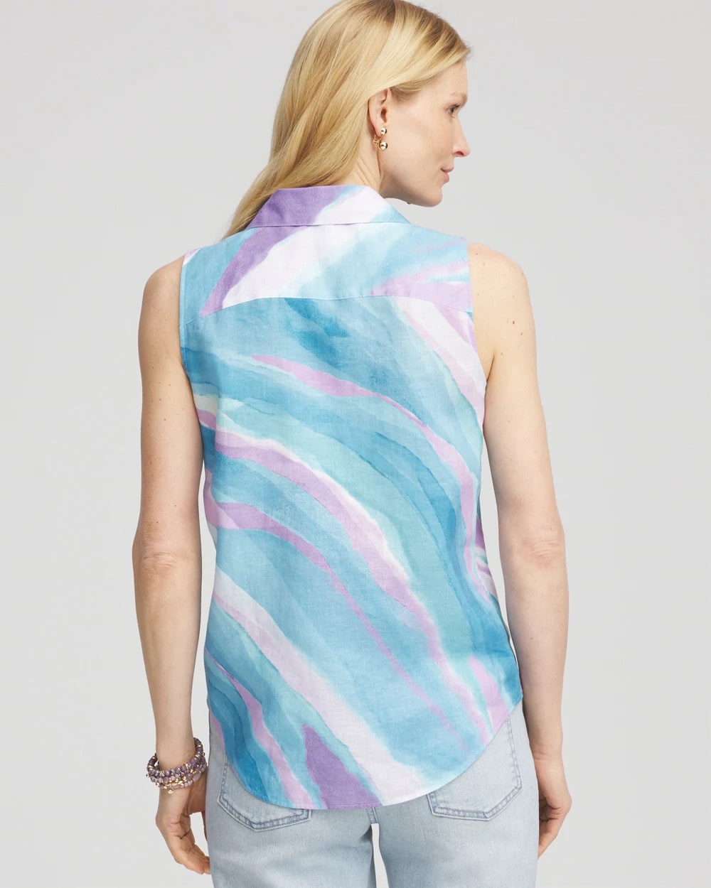 Chico's No Iron™ Linen Tie-Front Sleeveless Shirt PARADISO BLUE