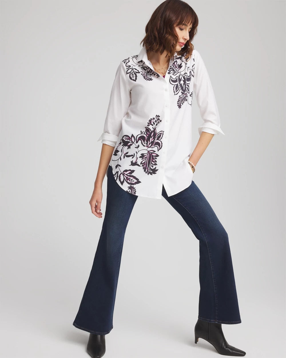 Chico's No Iron™ Floral Stretch Tunic OPTIC WHITE