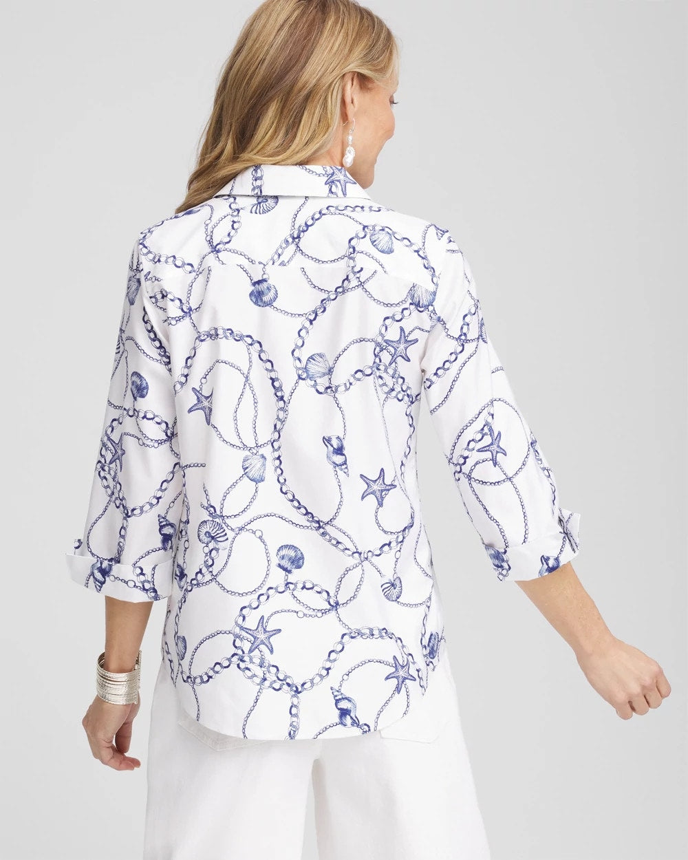 Chico's No Iron™ Seashell Tie-Front Top BLUE CASA