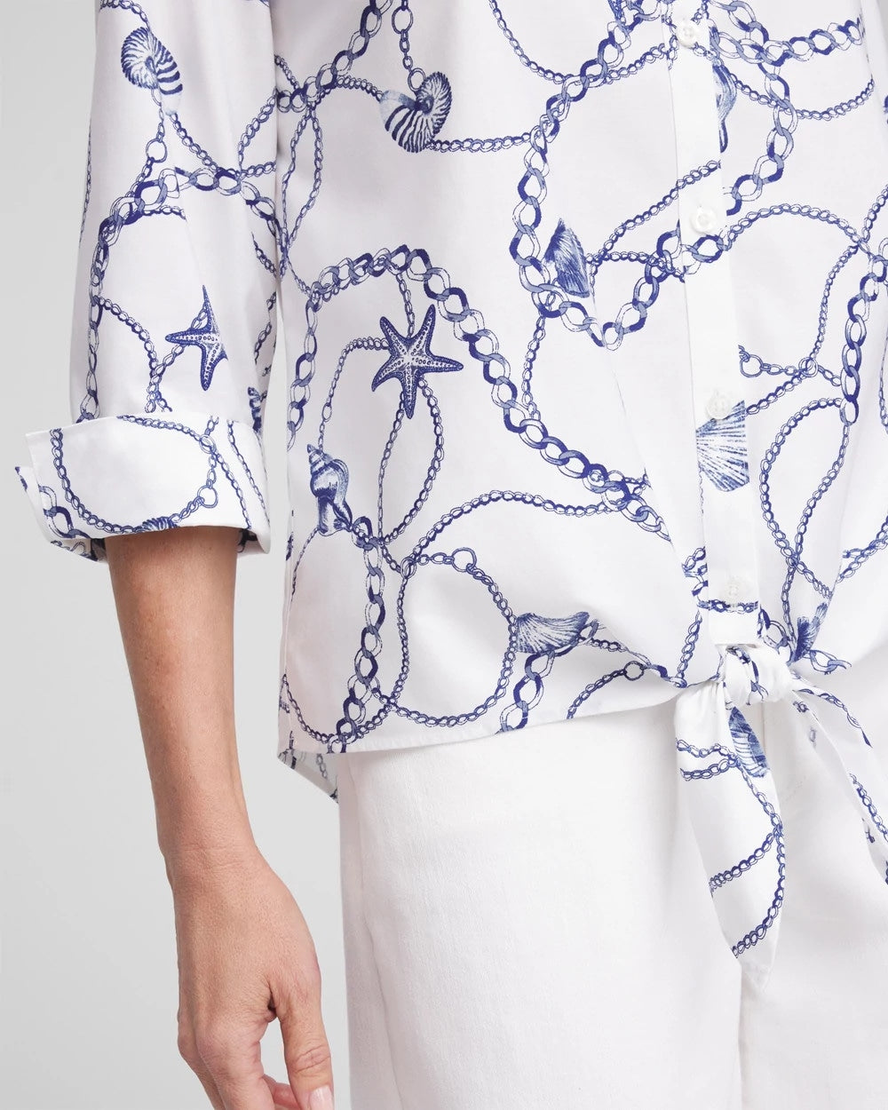 Chico's No Iron™ Seashell Tie-Front Top BLUE CASA