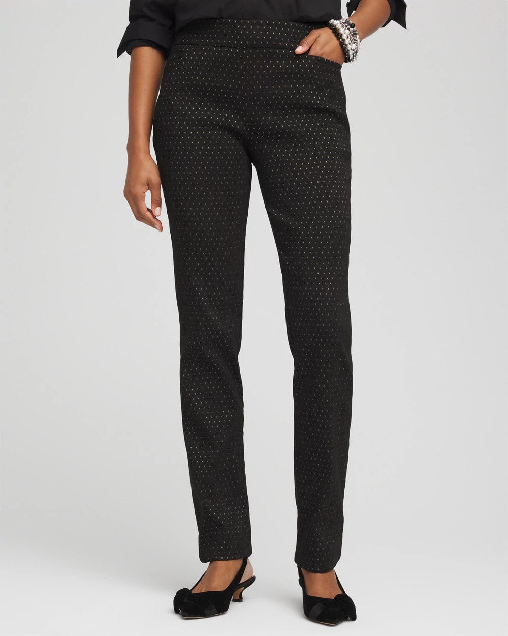 Chico's Brigitte™ Slim Full-Length Jacquard Pants BLACK