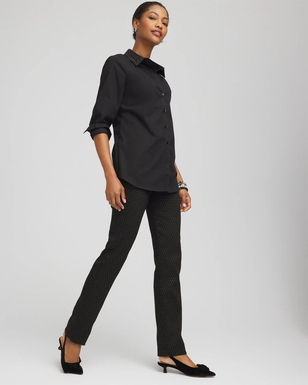 Chico's Brigitte™ Slim Full-Length Jacquard Pants BLACK