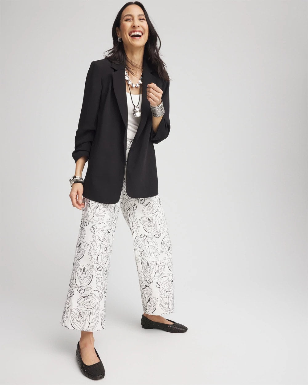 Chico's Brigitte™ Floral Embroidered Wide-Leg Cropped Pants ECRU