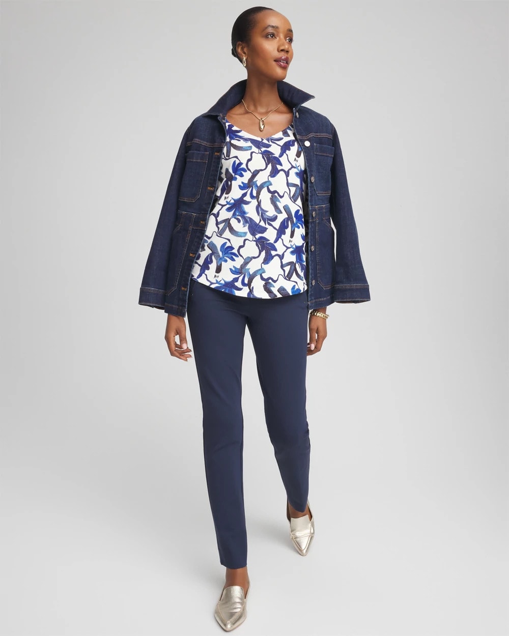 Chico's Juliet Slim Trim Detail Ankle Pants PASSPORT BLUE