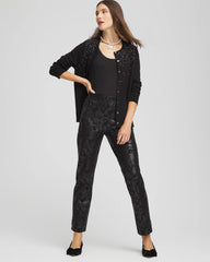 Chico's Juliet Black Foiled  Slim Ankle Pants BLACK