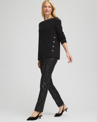 Chico's Juliet Foiled Slim Ponte Pants BLACK