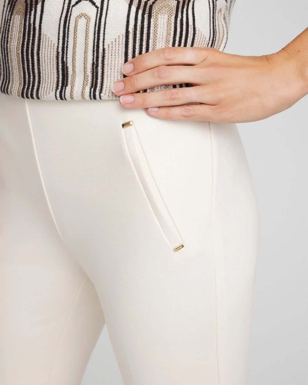 Chico's Juliet Slim Trim Detail Pants ENGLISH CREAM