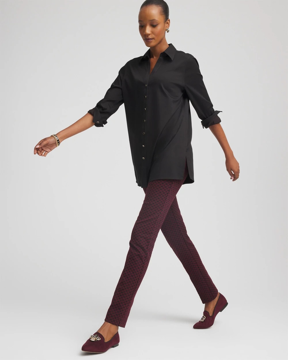 Chico's Circle Jacquard Juliet Slim Ankle Pants BLACK