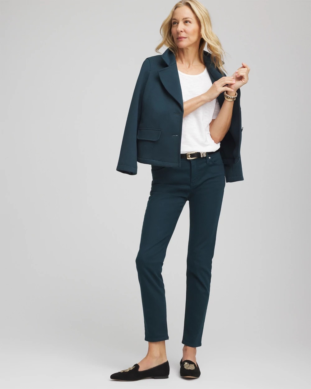 Chico's Girlfriend Slim Ankle Jeans TEAL SHADOW