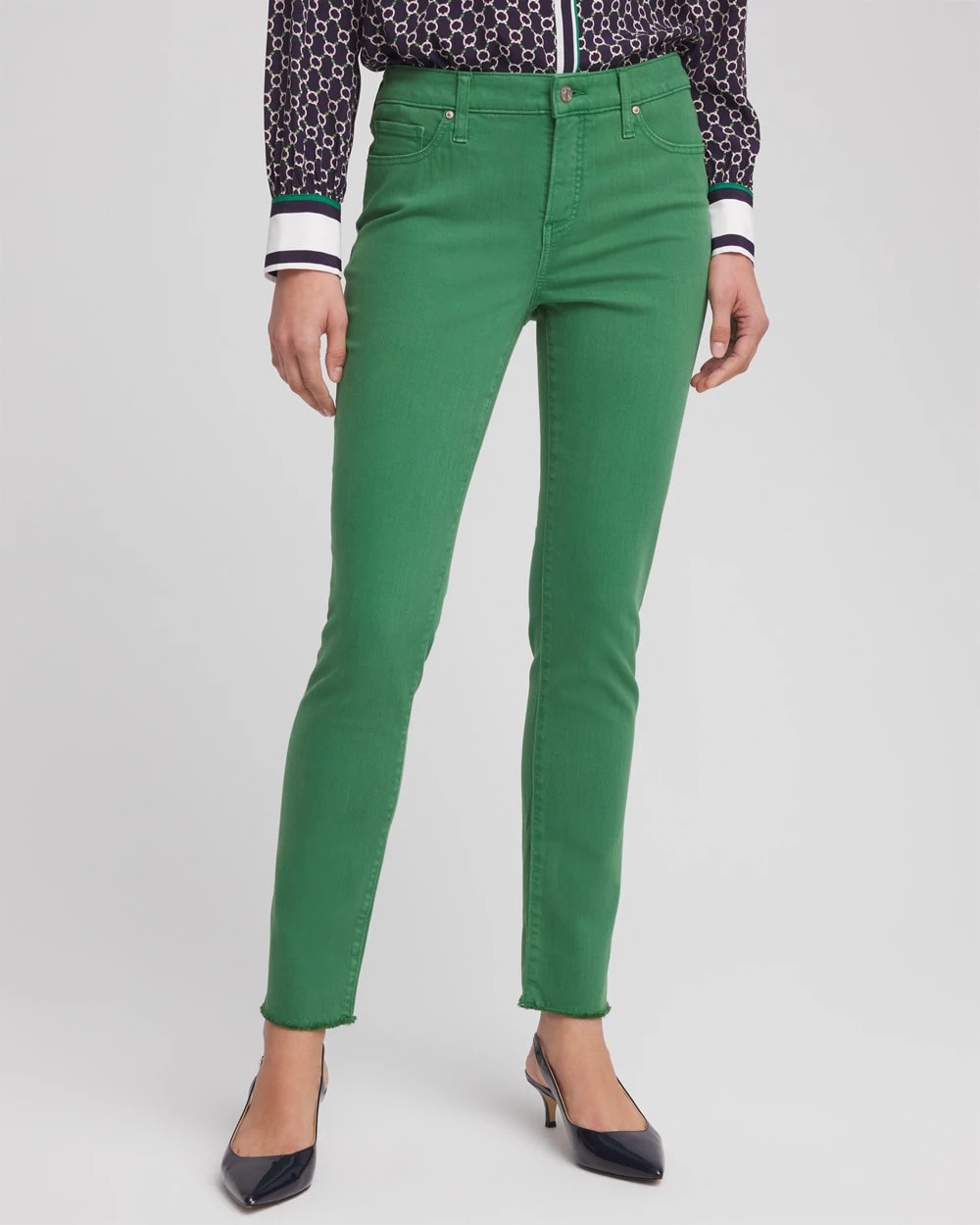 Chico's Girlfriend Fray Hem Ankle Jeans JARDIN GREEN