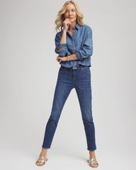 Chico's Girlfriend Slim Frayed Ankle Jeans KAILUA INDIGO