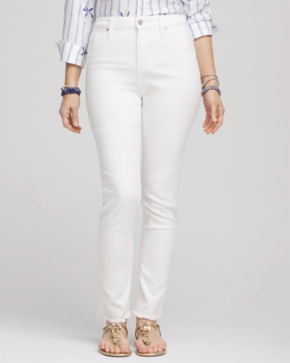 Chico's No-Stain Girlfriend Frayed Ankle Jeans ALABASTER