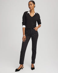 Chico's Stone Embellished Girlfriend Slim Ankle Jeans BLACK