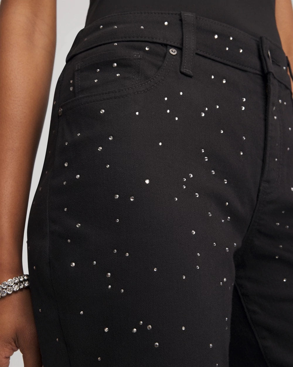 Chico's Stone Embellished Girlfriend Slim Ankle Jeans BLACK