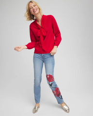 Chico's Placed Floral Girlfriend Slim Ankle Jeans POPPY INDIGO