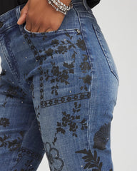 Chico's Mixed-Media Girlfriend Slim Ankle Jeans EMILIA INDIGO
