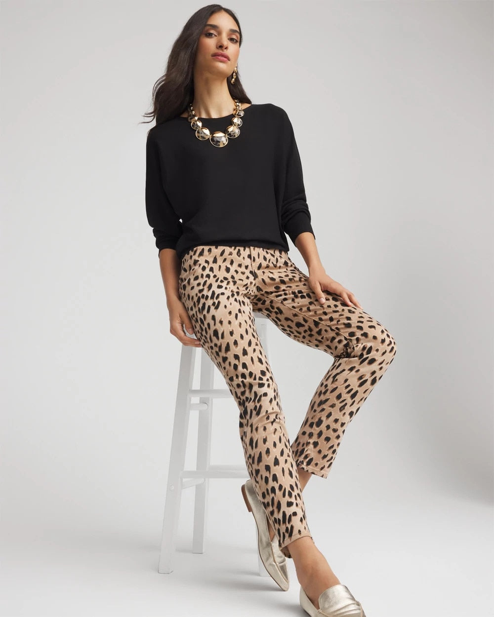 Chico's Leopard Girlfriend Slim Ankle Jeans CARAMEL APPLE
